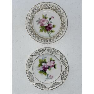 VTG Rosetti China Occupied Japan 5” Saucer‎ Hand Painted Set 2 Plates Gold Trim